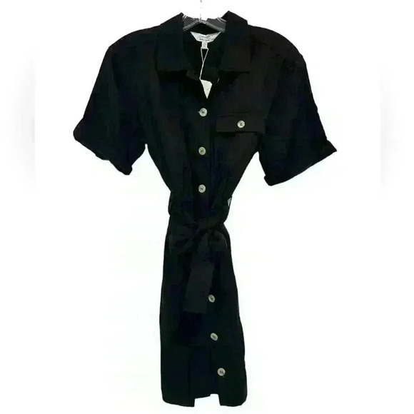 Los Angeles Atelier & Other Stories Black Button Down Dress Tie Wast Size 4 - Picture 1 of 7